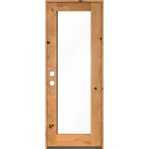 Krosswood Doors 36 in. x 96 in. Rustic Knotty Alder Wood Clear Full-Lite w. Clear Stain Right Hand Inswing Single Prehung Front Door