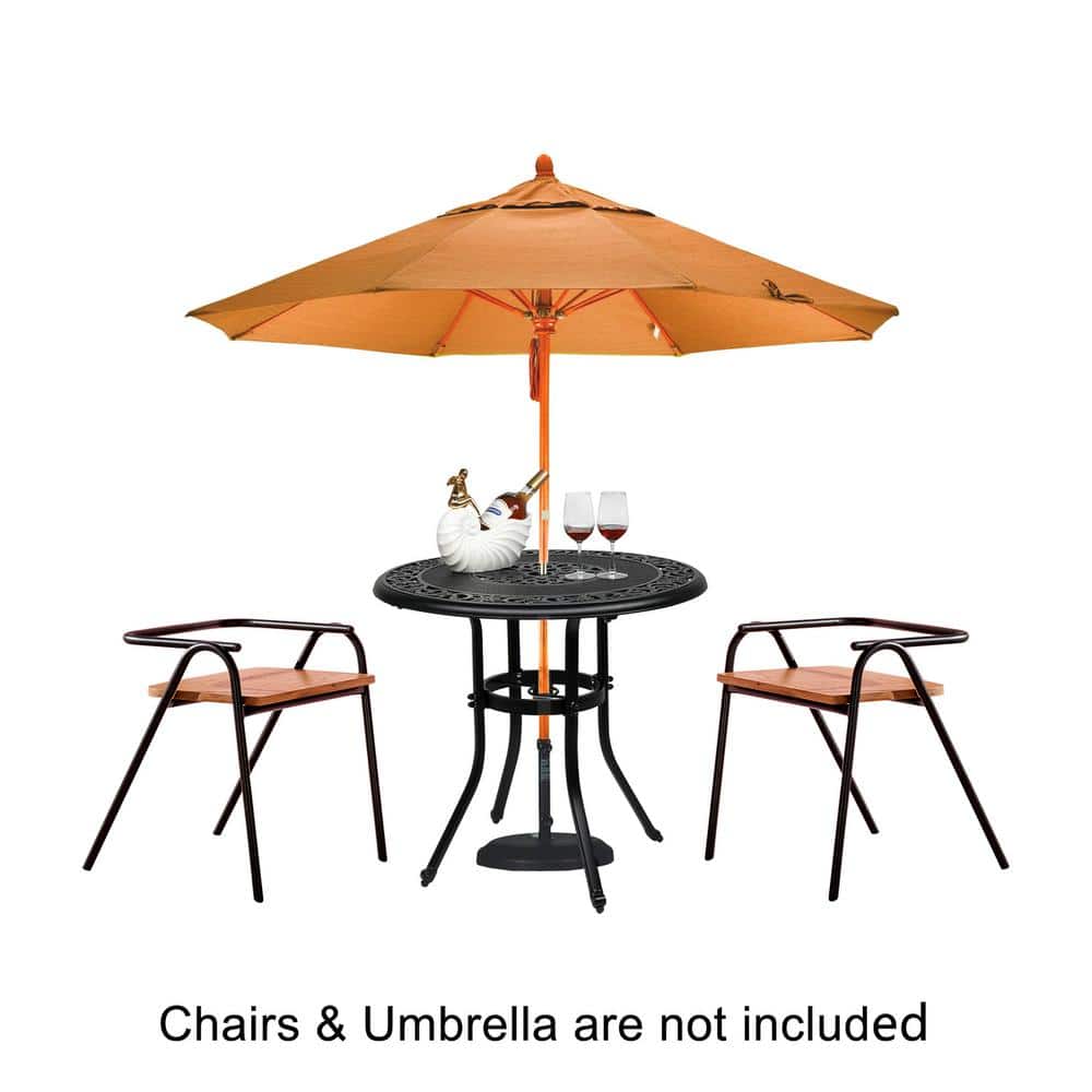 Black Cast Aluminum Round Outdoor Dining Table, 32"