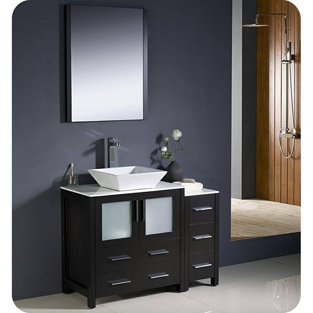 Espresso Engineered Wood 42" Freestanding Vanity Base with Frosted Glass Doors