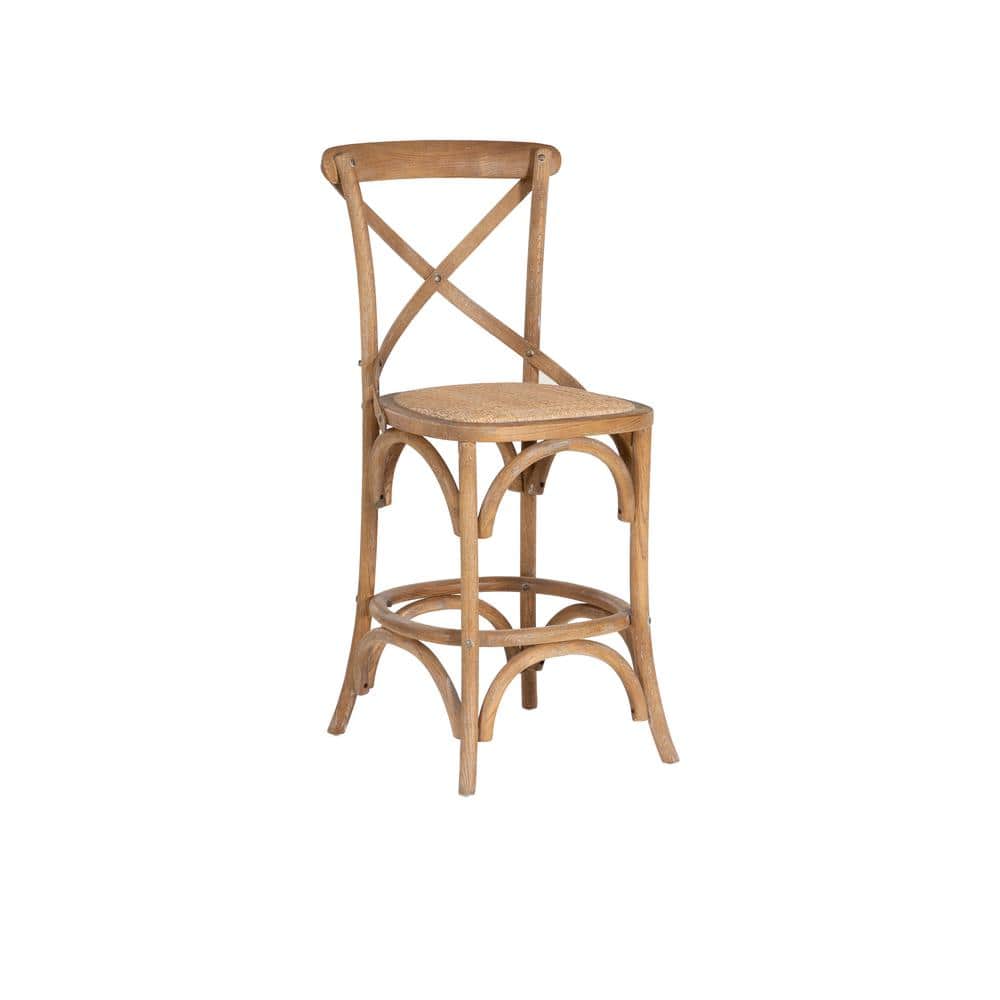 Posey 41.25H Grey Wash X-Back Elm Wood 24.5 Seat Height Counter Stool