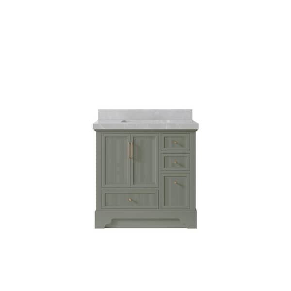 Willow Collections Alys 36 in. W x 22 in. D x 36 in. H Single Sink Bath Vanity Center in Evergreen with 2 in. Pearl Gray qt Top