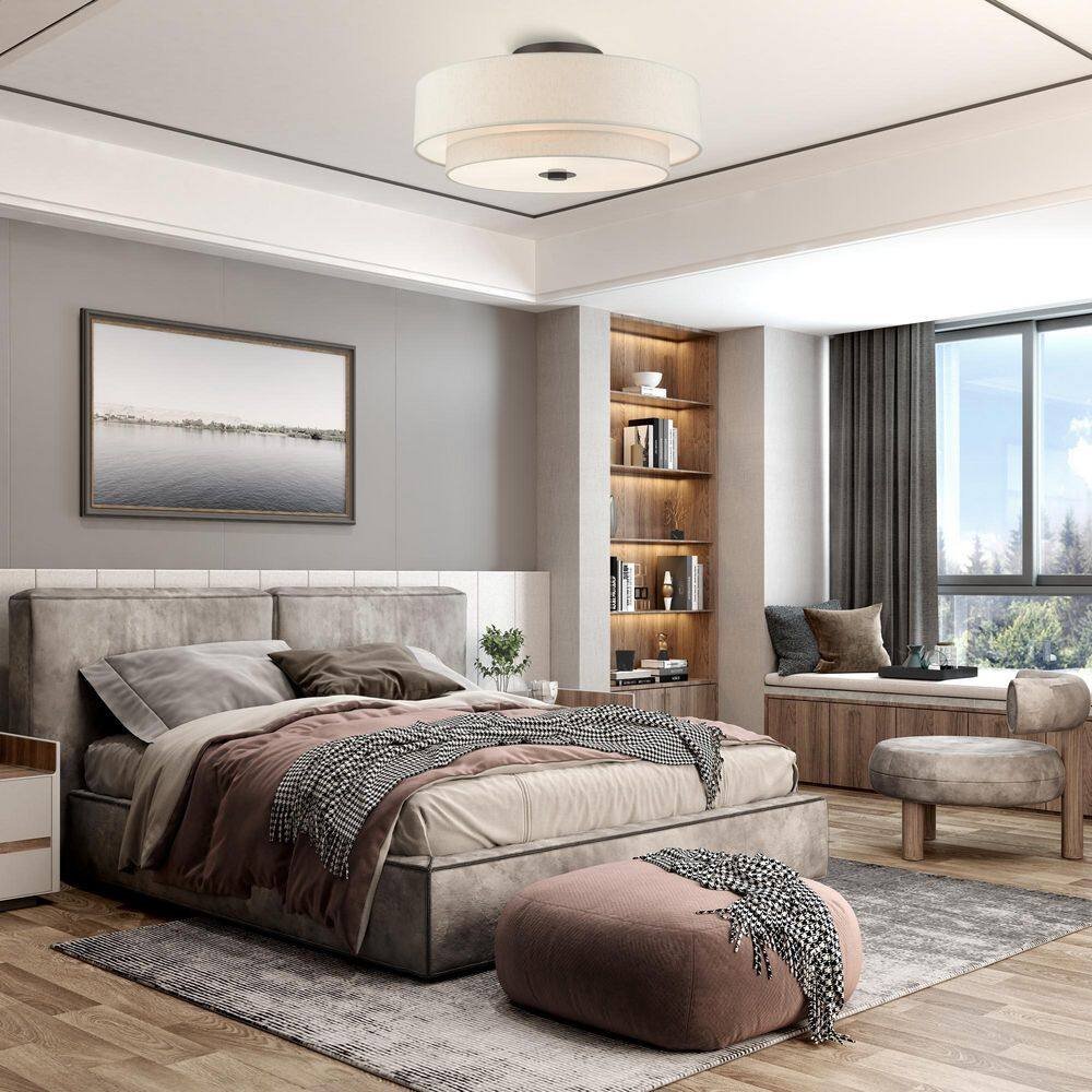 Meridian English Bronze 6-Light LED Semi-Flush Drum Ceiling Fixture
