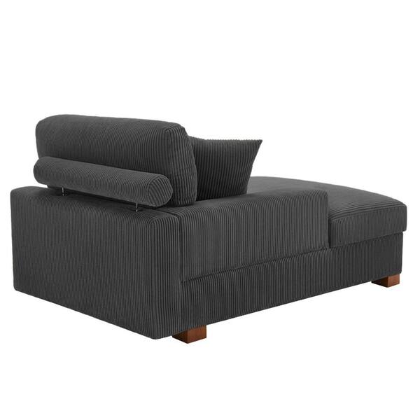 Uixe Gray Corduroy Polyester Left Arm Facing Sectional Chaise Lounge with  Wood Legs(Set of 1) CS07-GFY-R-GY