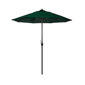 7.5 ft. Bronze Aluminum Market Auto-Tilt Crank Lift Patio Umbrella in Hunter Green Olefin
