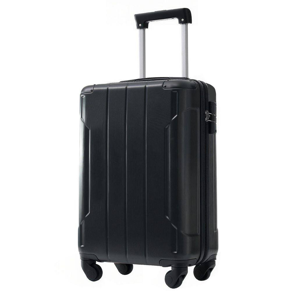 1-Piece Black Lightweight ABS Plastic Hardshell Carry On Luggage with Double Spinner Wheels and TSA Lock Luggage Set