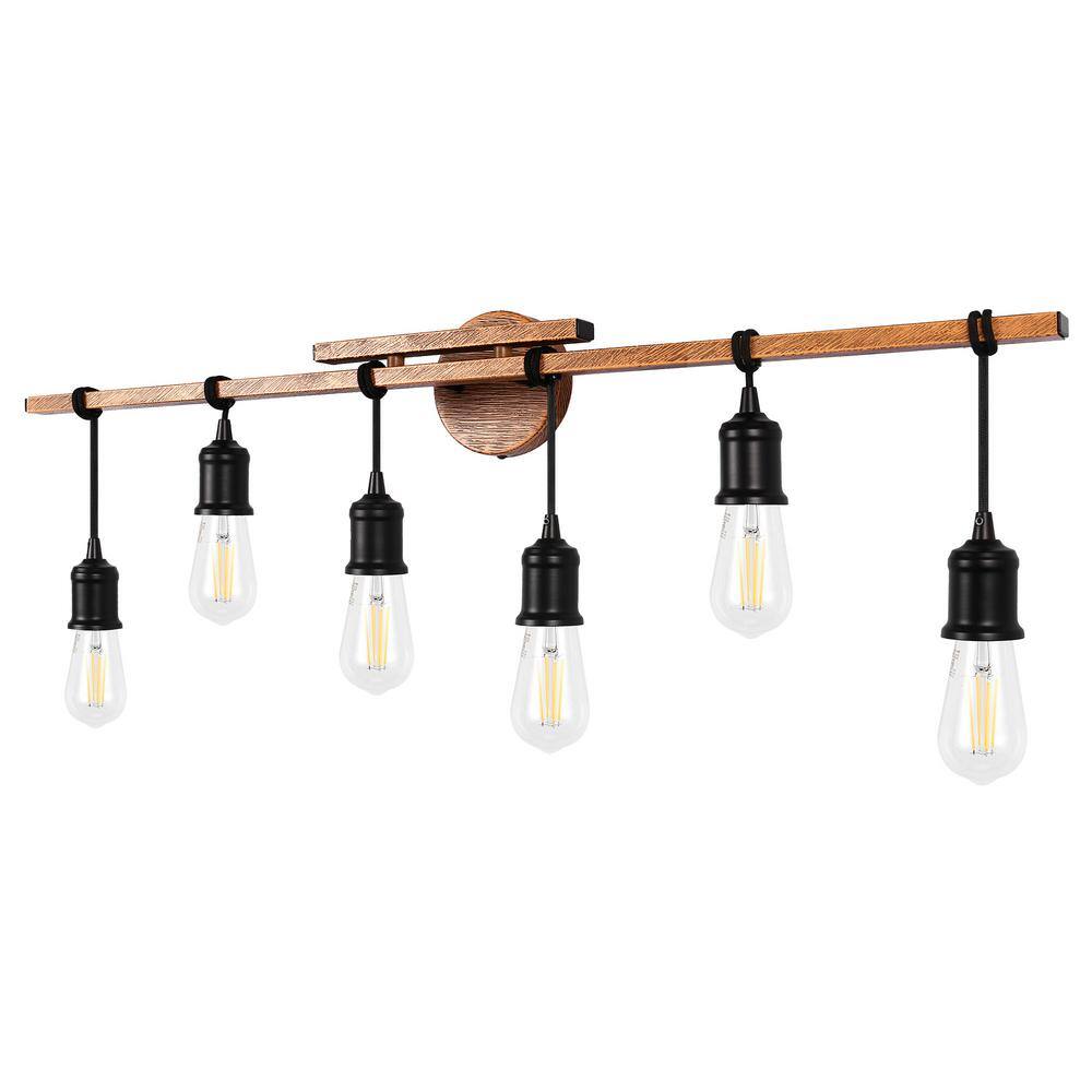 YANSUN 16 in. 6-Light Farmhouse Wood Grain Vintage Vanity Light for ...