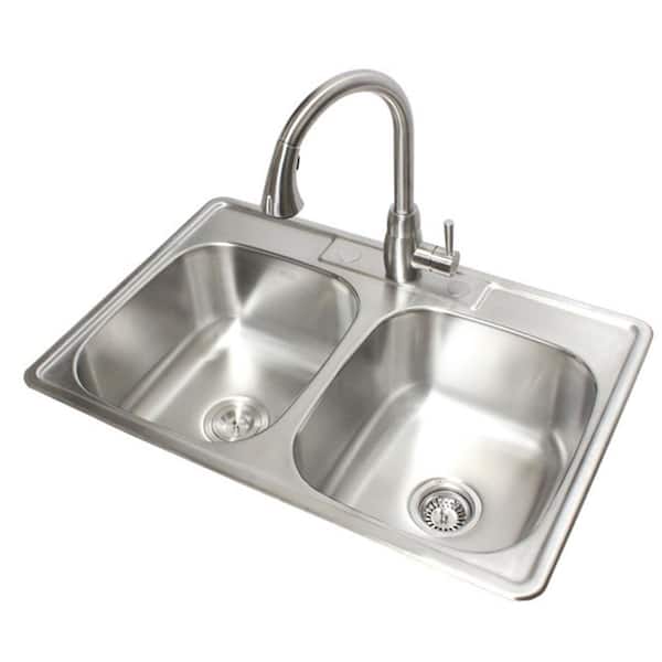 Transolid STDE33226-3 Select 3-Hole Drop-in 50/50 Double Bowl 22-Gauge Stainless Steel Kitchen Sink, 33-in X 22-in X 6-in, Brushed Finish - View #4