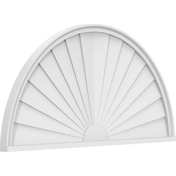 48 in. W x 24 in. H x 2 in. P Half Round Sunburst Signature Urethane Pediment, Primed Tan
