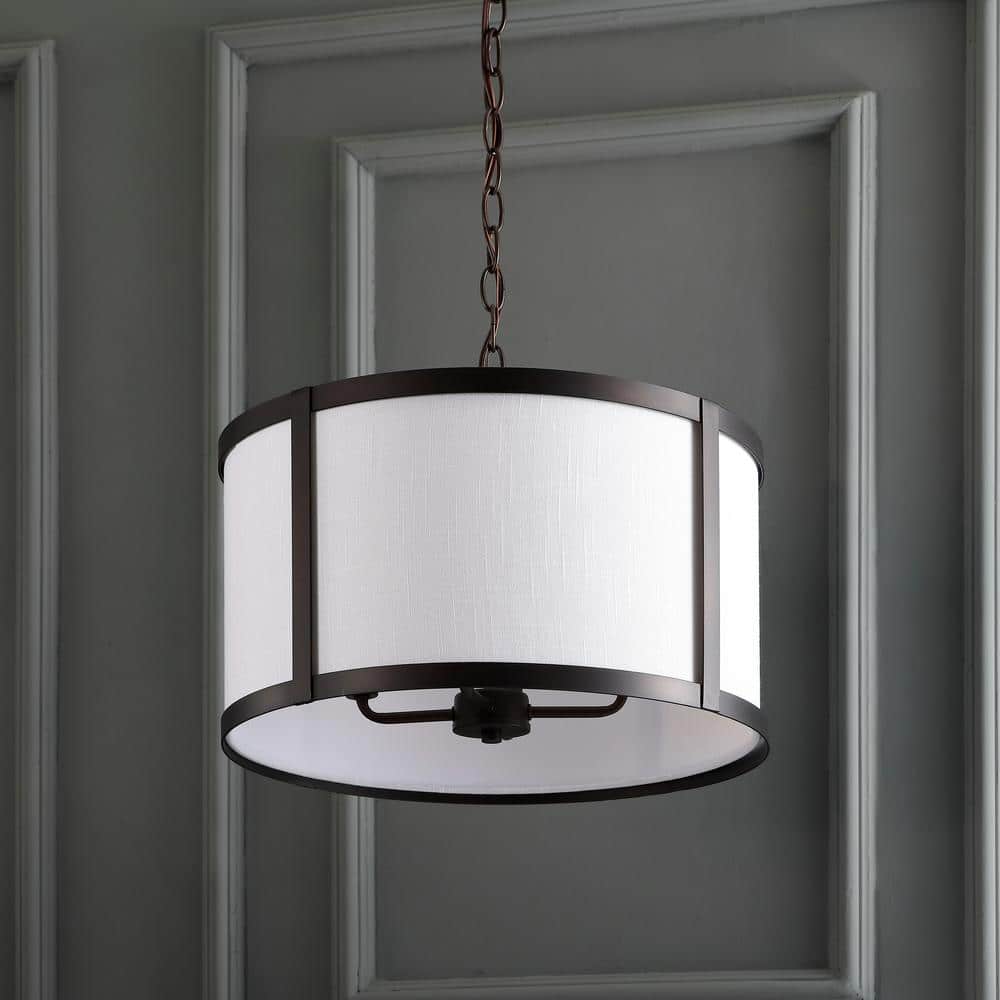 17" Oil Rubbed Bronze and White Drum Pendant Light