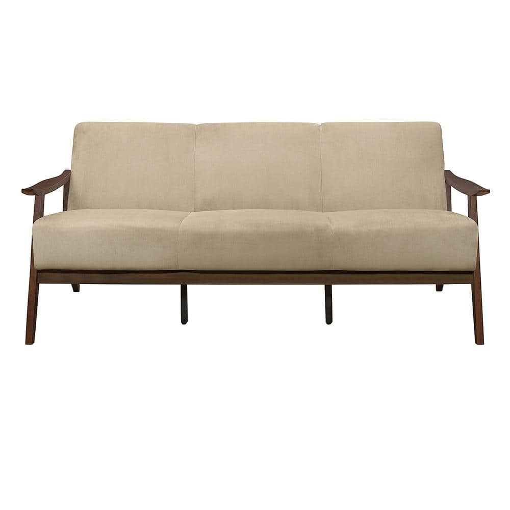 Lonita 73 in. W Straight Arm Velvet Rectangle Sofa in. Light Brown