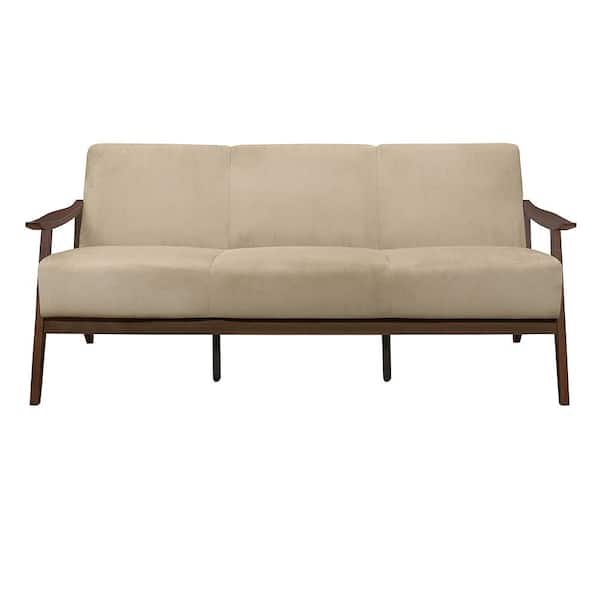 Lazzara Lonita 73 in. W Straight Arm Velvet Rectangle Sofa in. Light Brown