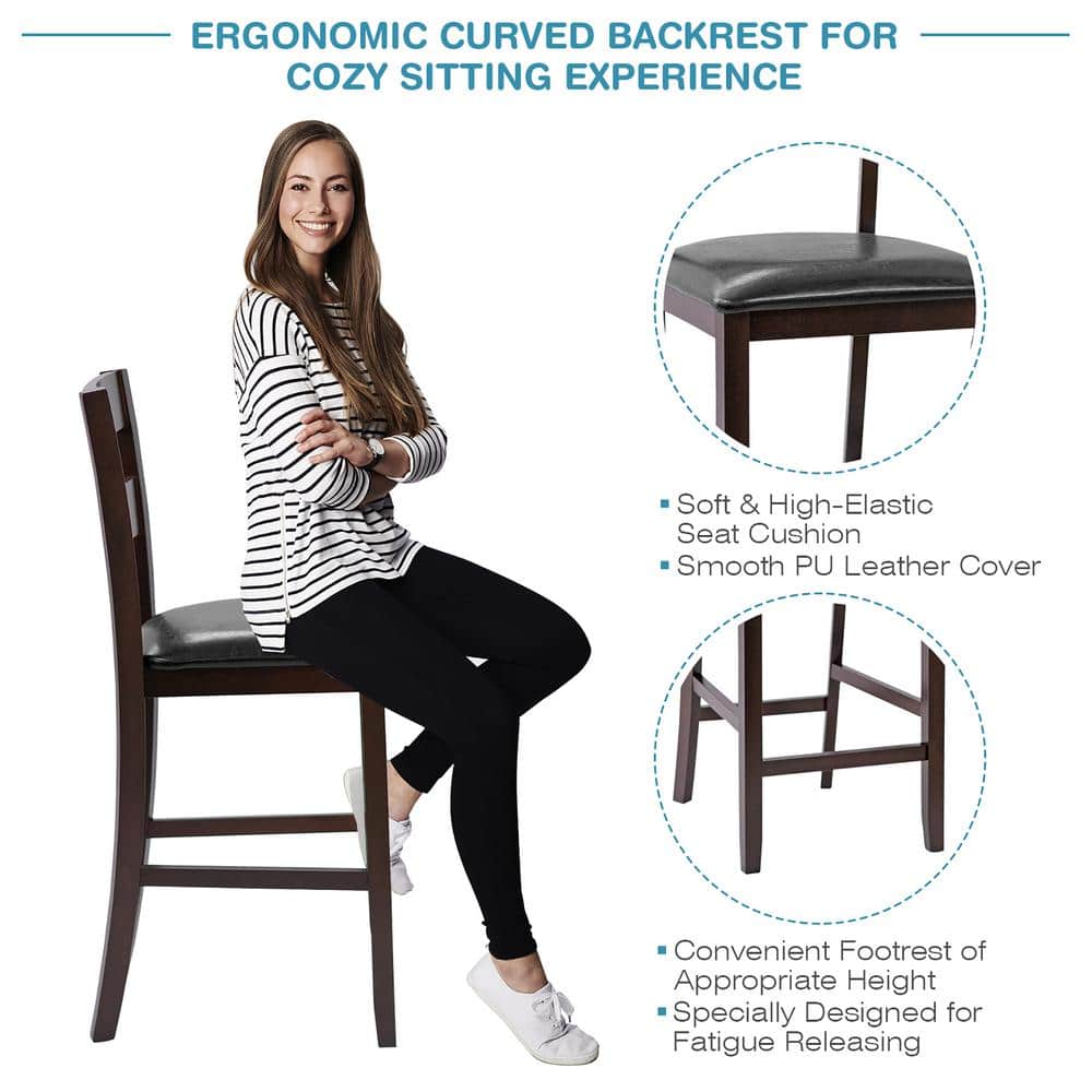 Espresso Black Leatherette 25" Counter Height Bar Stools, Set of 4