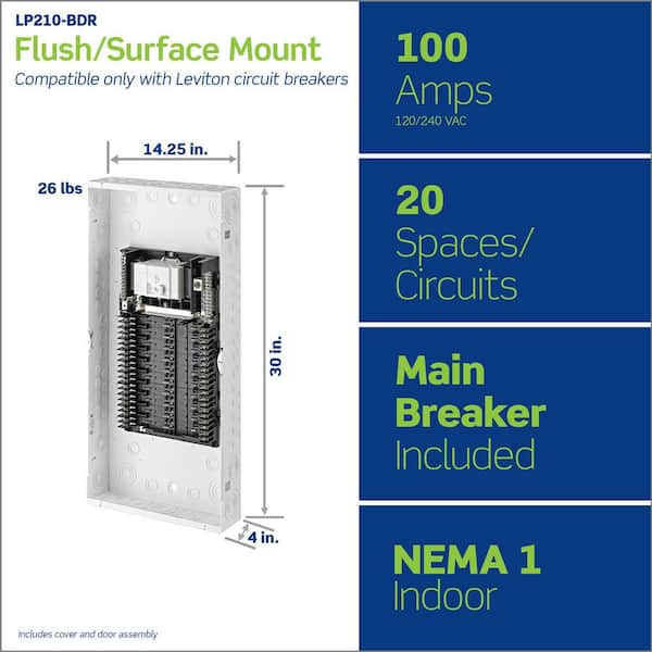 100 Amp 20-Space, 20-Circuit Indoor Load Center with Main Circuit Breaker, Door Included LP210-BDR