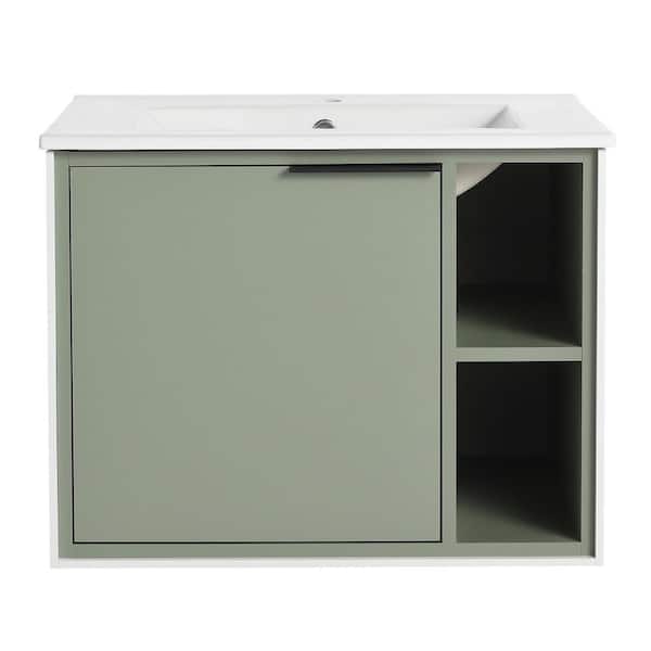 Miscool Anky 24 in. W x 18.3 in. D x 18.5 in. H Single Sink Bath Vanity in Green with White Ceramic Top