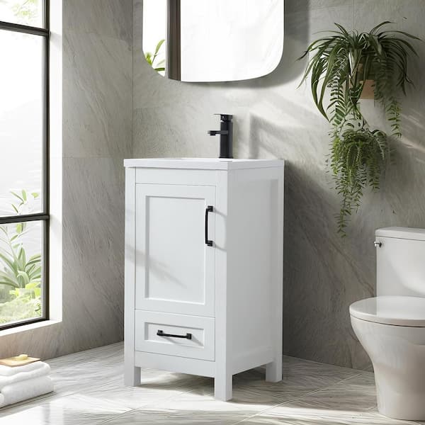 eclife 18 in. W. x 18 in. D x 34 in. H Single Sink Bath Vanity in White with White Ceramic Top and Drain Faucet Set