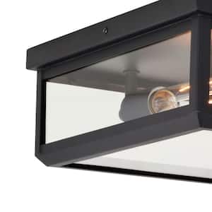 Kinzie Black Outdoor Square Flush Mount 2-Light Ceiling Light with Clear Glass