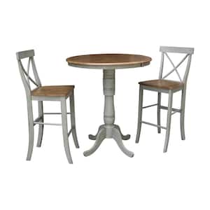 Laurel 3-Piece 36 in. Hickory/Stone Extendable Solid Wood Bar Height Dining Set with Alexa Stools