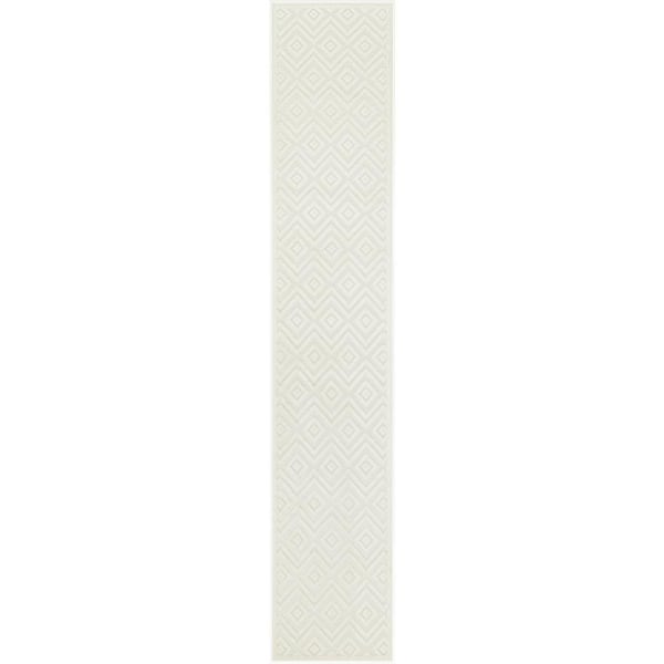 Versatile Ivory White 2 ft. x 16 ft. Diamond Contemporary Runner Area Rug