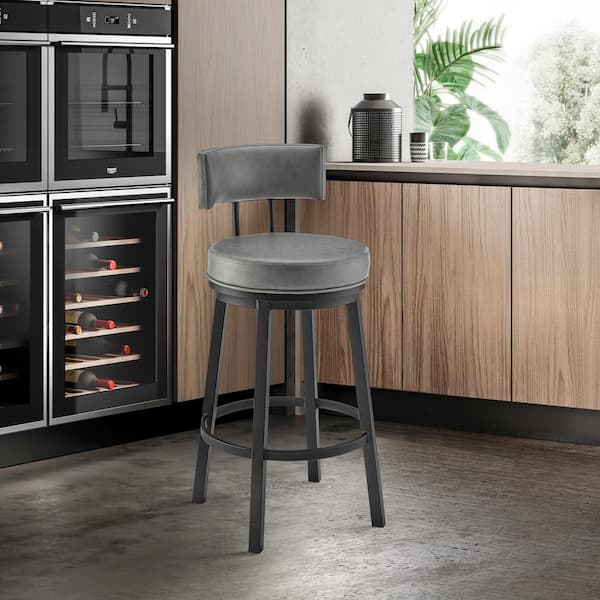Armen Living Dalza 36 in. Grey 26 in. Bar Stool with Faux Leather Seat