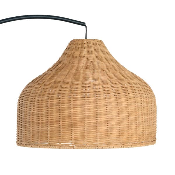 78 in. Black Arc Floor Lamp with Marble Base and Rattan Shade