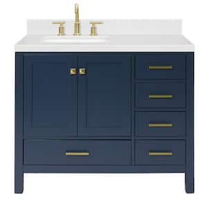 Cambridge 42.25 in. W x 22 in. D x 36 in H Single Sink Freestanding Bath Vanity in Midnight Blue with Carrara Quartz Top