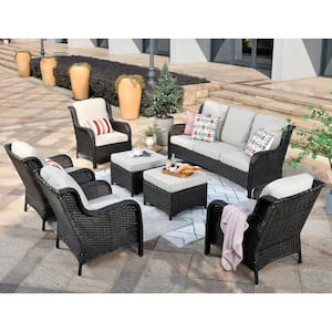 Erie Lake Brown 7-Piece Wicker Outdoor Patio Conversation Seating Sofa Set with Beige Cushions