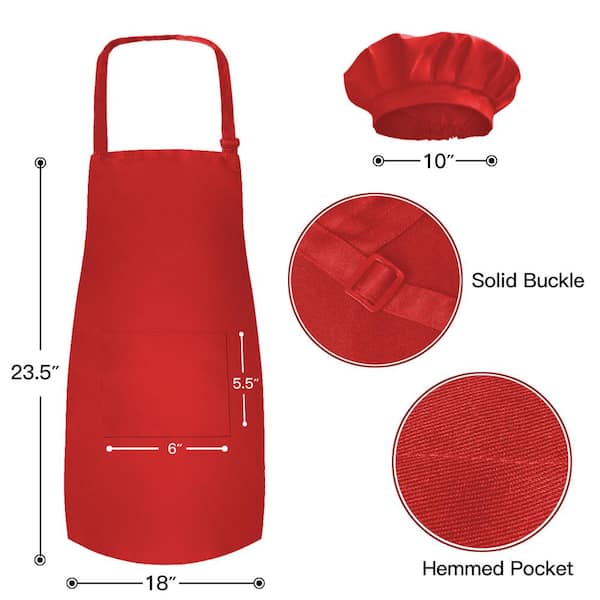 CHENGU 6 Pieces Kids Chef Hat Apron Set, Boys Girls Aprons for Kids Adjustable Aprons Kitchen Bib Aprons with 2 Pockets for Kitchen Cooking Baking