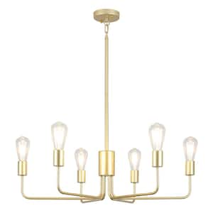 6-Light Matte Golden Classic Farmhouse Ship Anchor Style Chandelier for Living Room Bedroom with No Bulbs Included