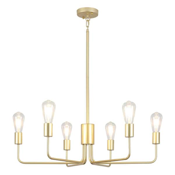 ZJVAIVE 6-Light Matte Golden Classic Farmhouse Ship Anchor Style Chandelier for Living Room Bedroom with No Bulbs Included
