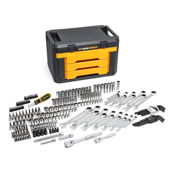 GEARWRENCH 80944 1/4 in. and 3/8 in. Drive Standard and Deep SAE/Metric Mechanics Tool Set in 3-Drawer Storage Box (232-Piece) - 1