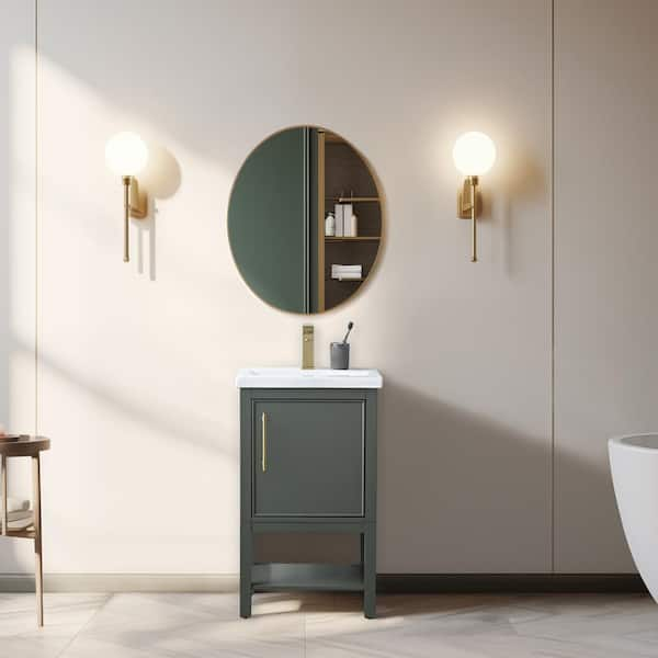 Taylor 20 in. W x 15 in. D x 34 in. H Bath Vanity in Vintage Green with Ceramic Vanity Top in White with White Sink