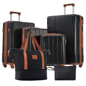 6 or more-Piece Black and Brown Expandable ABS Hardshell Spinner 16,20,24,28 Luggage Set with Duffel Bag Toiletry Bag