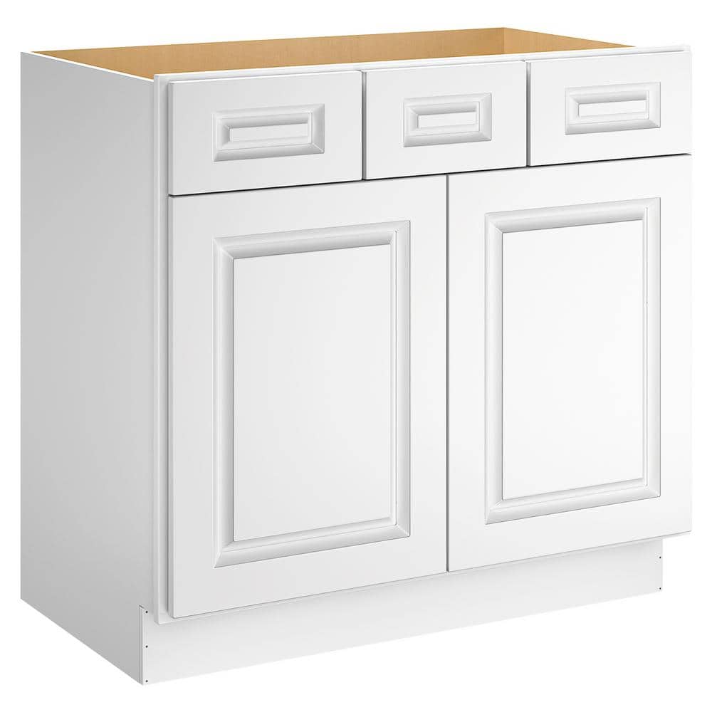 HOMEIBRO Newport 36-in W X 21-in D X 34.5-in H in Raised PanelWhite Plywood Ready to Assemble Floor Vanity Base Kitchen Cabinet, Raised Panel White -  HD-VSD36-TW-A