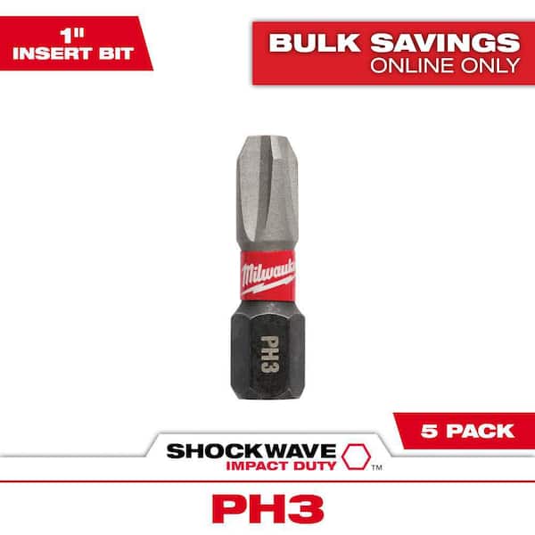 Milwaukee SHOCKWAVE Impact Duty 1 in. Phillips #3 Alloy Steel Insert Bit (5-Pack)