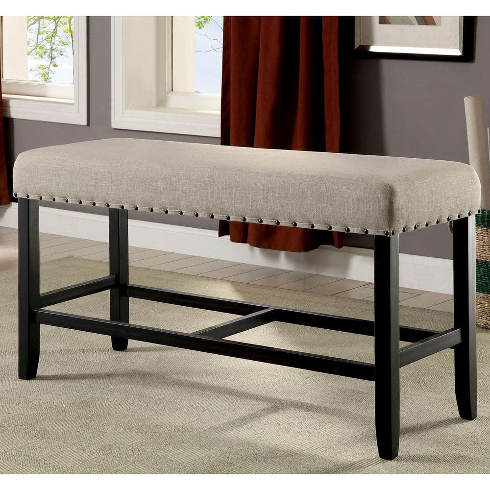 Furniture of America Anthus Ivory and Black Padded Counter Height Bench ...