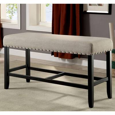 Anthus Ivory and Black Padded Counter Height Bench With Nailhead Trim (25 in. H x 44 in. W x 16 in. D)