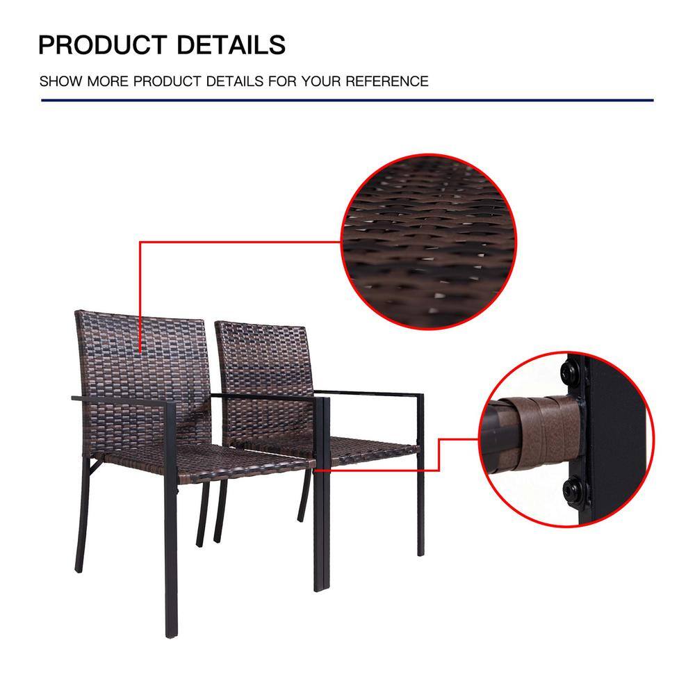 Brown Wicker and Metal Outdoor Dining Armchair Set