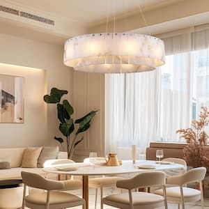 10-Light White Alabaster Chandelier, Modern Round Chandelier for Dining Room, Living Room, Kitchen Island