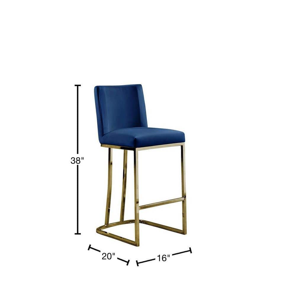 Navy Blue Velvet & Chrome Gold 38" Metal Counter Stool Set