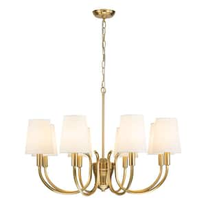 8-Light Antique Brass Farmhouse Candlestick Chandelier with Cone Linen Blend Shades