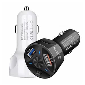 3 Port Black C Type USB Adapter Quick Mini Fast Mobile Car Charger 55-Watt with Anti Drop and Multi Protection