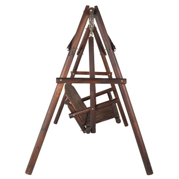 TIRAMISUBEST 2-Person Dark Brown Wood Patio Swing Outdoor