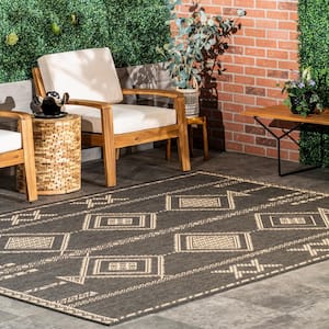 Aria Tribal Transitional Charcoal 8 ft. x 10 ft. Indoor/Outdoor Patio Area Rug