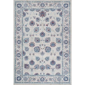 Modern Persian Vintage Moroccan Traditional Ivory/Blue/Red 4 ft. x 6 ft. Area Rug