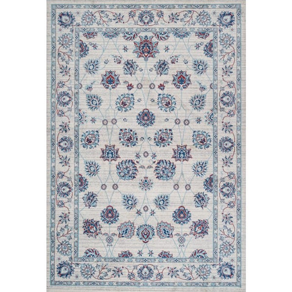 Modern Persian Vintage Moroccan Traditional Ivory/Blue/Red 4 ft. x 6 ft. Area Rug