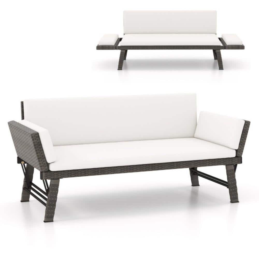 1-Piece Wicker Outdoor Day Bed High-quality PE Rattan with Adjustable Armrests and Removable Off White Cushions price history on PriceWatchPro