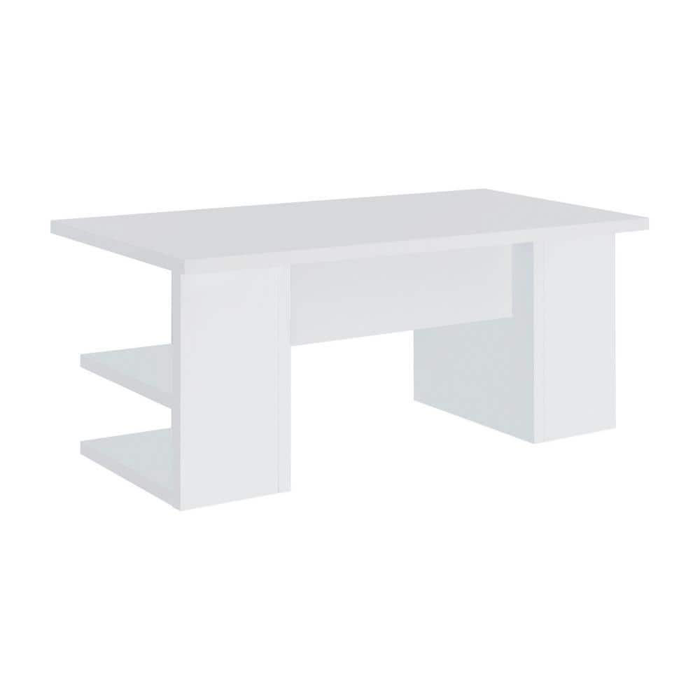 71 Inch White Wood Writing Desk with Drawer and Keyboard Tray