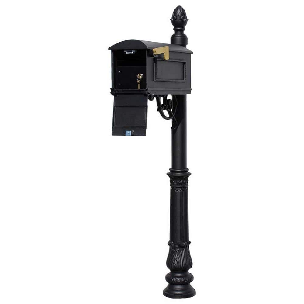 Lewiston Black Post Mount Locking Insert Mailbox with decorative Ornate ...