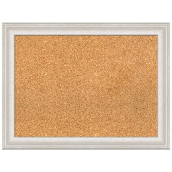 Amanti Art Trio White Wash Silver 32.38 in. x 24.38 in. Framed Corkboard Memo Board