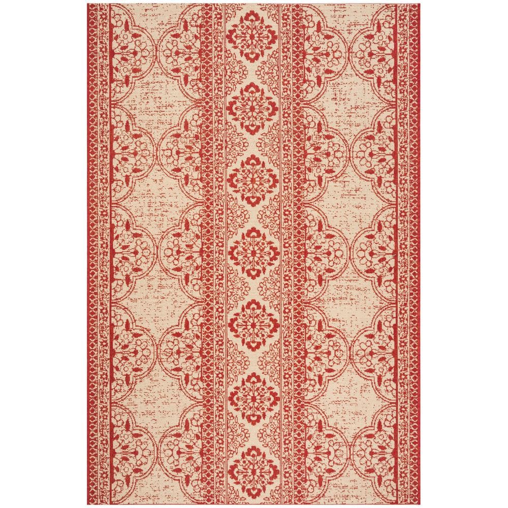 Red Geometric Synthetic Non-slip Indoor/Outdoor Rug 48" x 26"